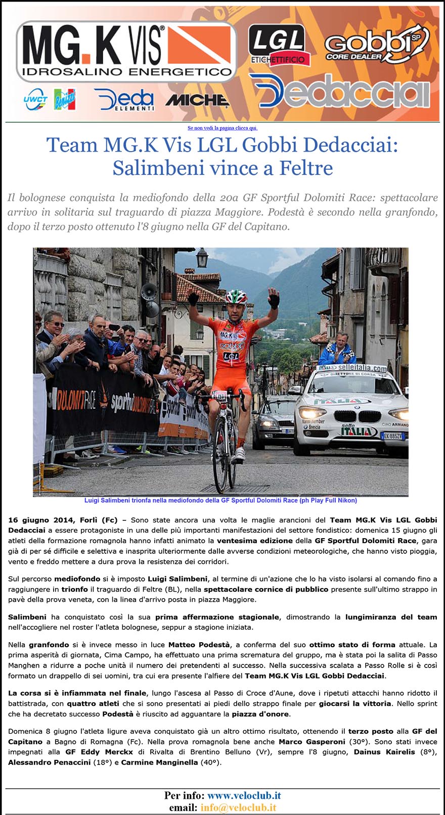dedacciai-Salimbeni conquista la GF Sportful Dolomiti Race